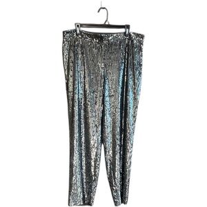 Lafayette 148 New York Gray nylon spandex fully lined silver sequin pants Sz 12
